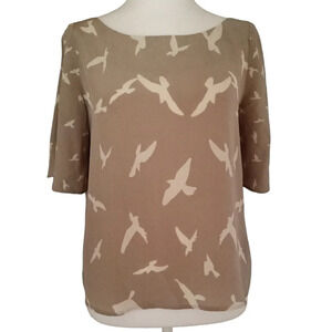 Anthropologie Corey Lynn Calter Novelty Bird Print Open Back‎ Silk Blouse Size 6